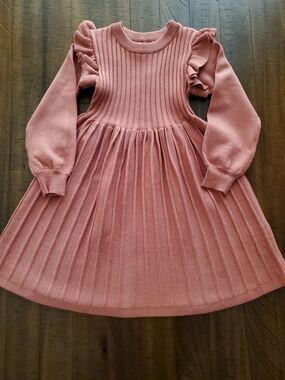 NWT Danna Belle Sweater Ruffle Lantern Sleeve Dress in Dusty Rose - Size 6 Years
